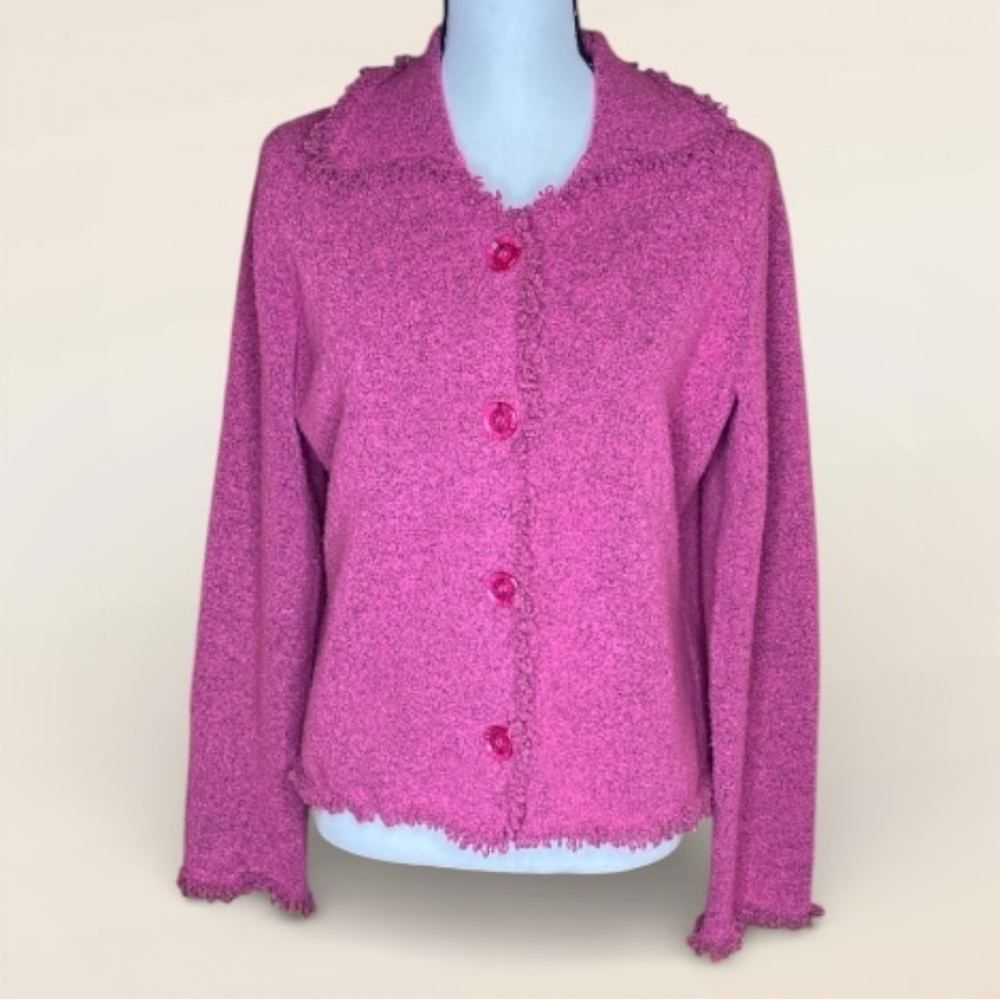 Sigrid Olsen Jacket Sweater Essentials Pink Collared Sweater Jacket